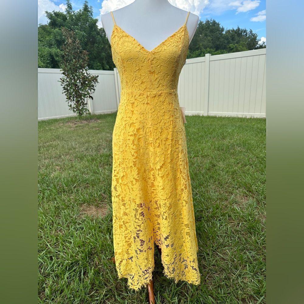 NWT Lulu’s bumble bee yellow one wish lace midi dress formal Sz M